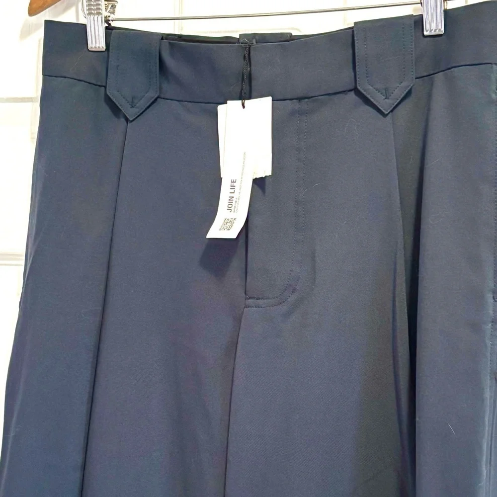 NWT Zara Wide Leg Trousers Navy Blue Pants Poly / Viscose / Elastane Blend Large - Picture 8 of 12